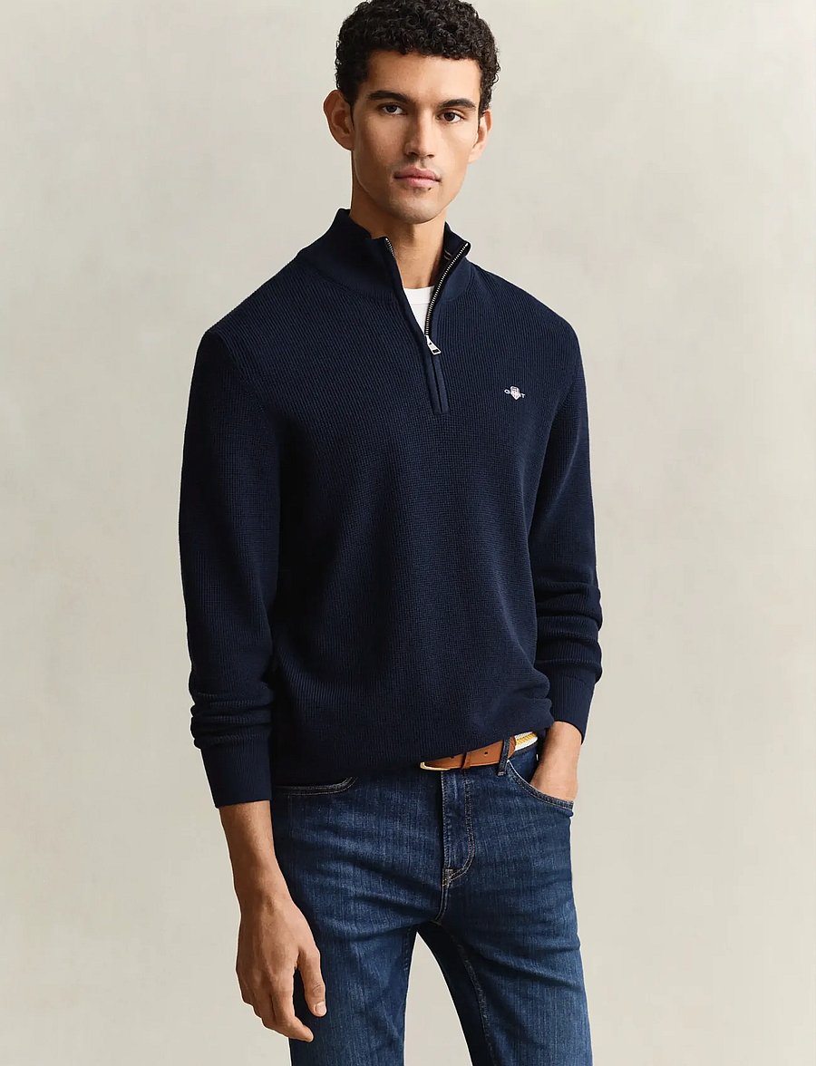 Gant - MICRO TEXTURED COTTON HALF ZIP - pullover mit halbem reißverschluss - evening blue - 0