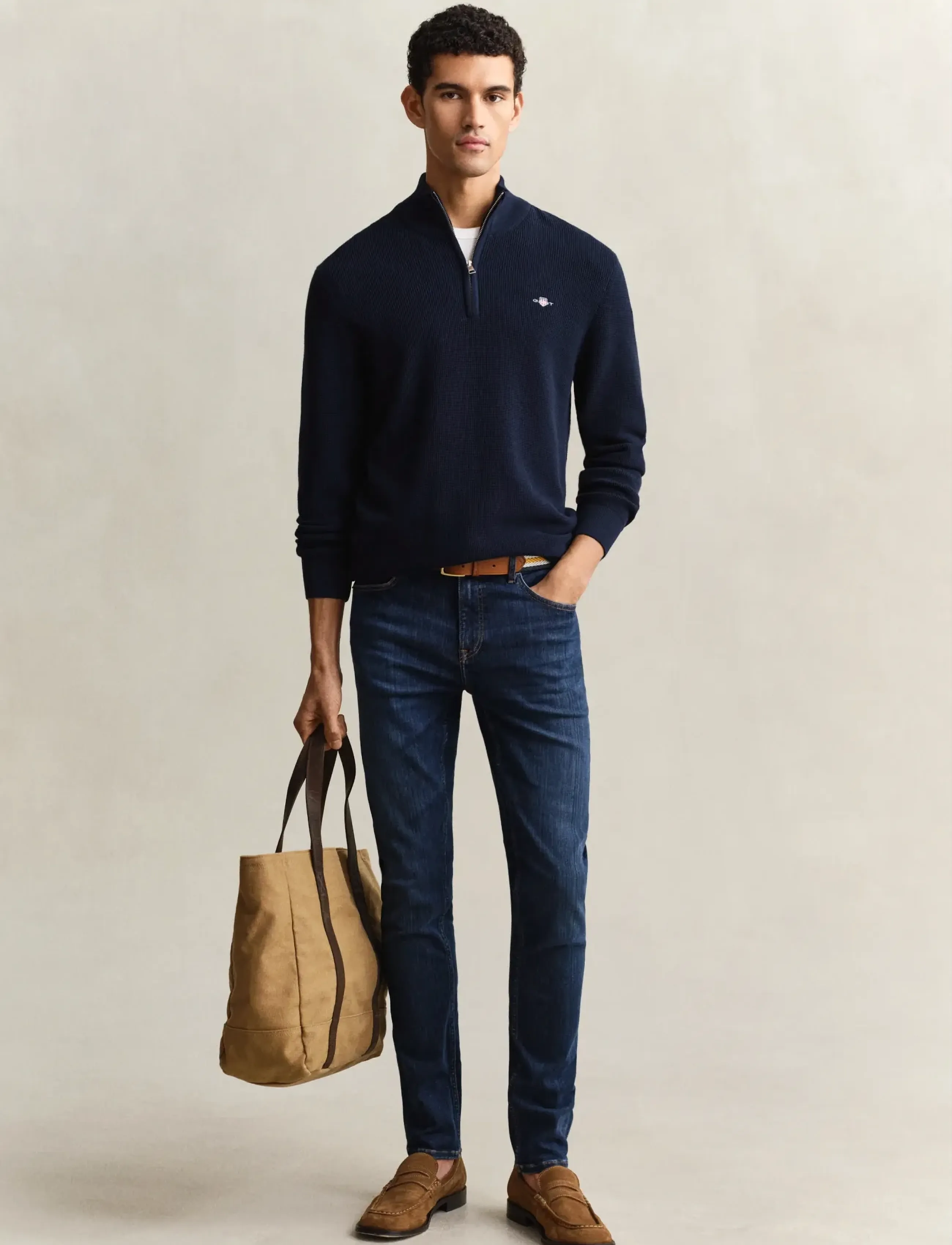 Gant - MICRO TEXTURED COTTON HALF ZIP - pullover mit halbem reißverschluss - evening blue - 4