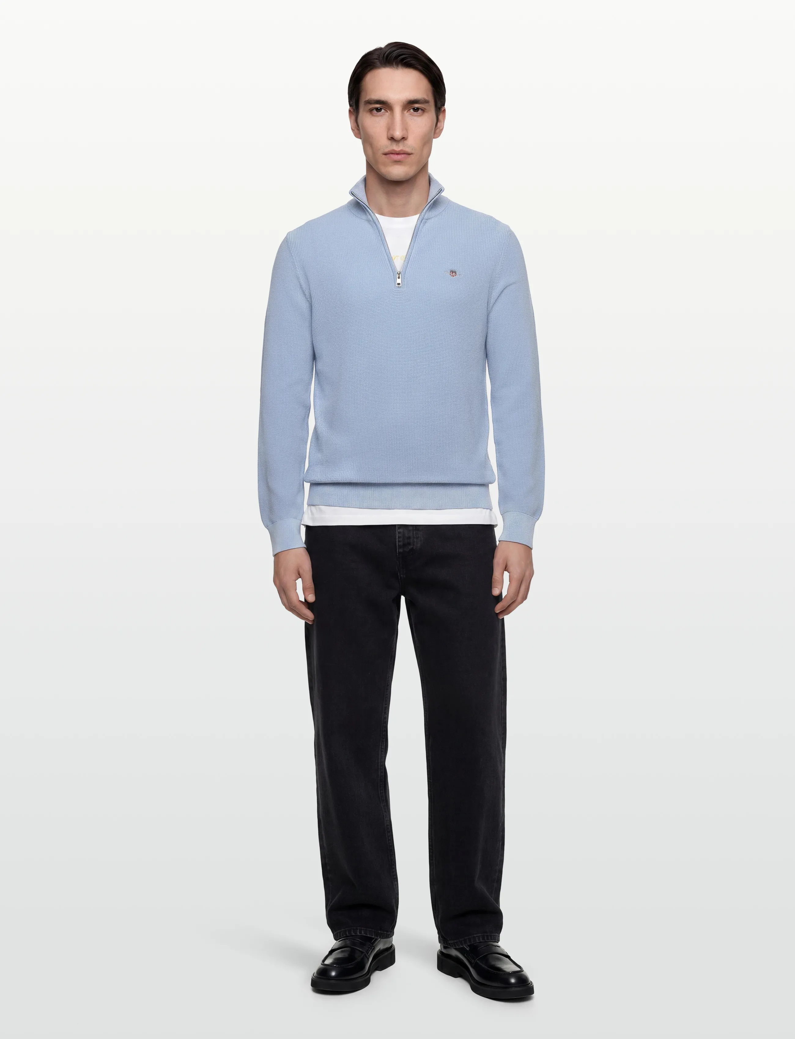 Gant - Waffle Knit Half-Zip Sweater - tõmblukk-kaelusega džemprid - fresh blue - 0