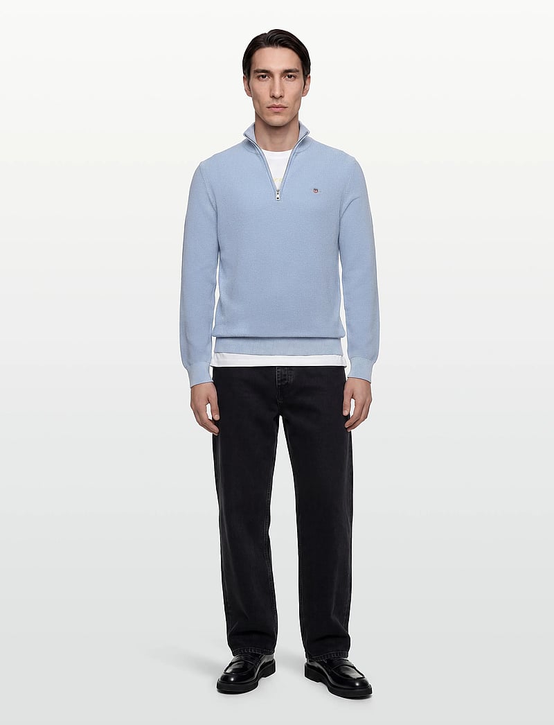 Gant - MICRO TEXTURED COTTON HALF ZIP - pullover mit halbem reißverschluss - fresh blue - 0