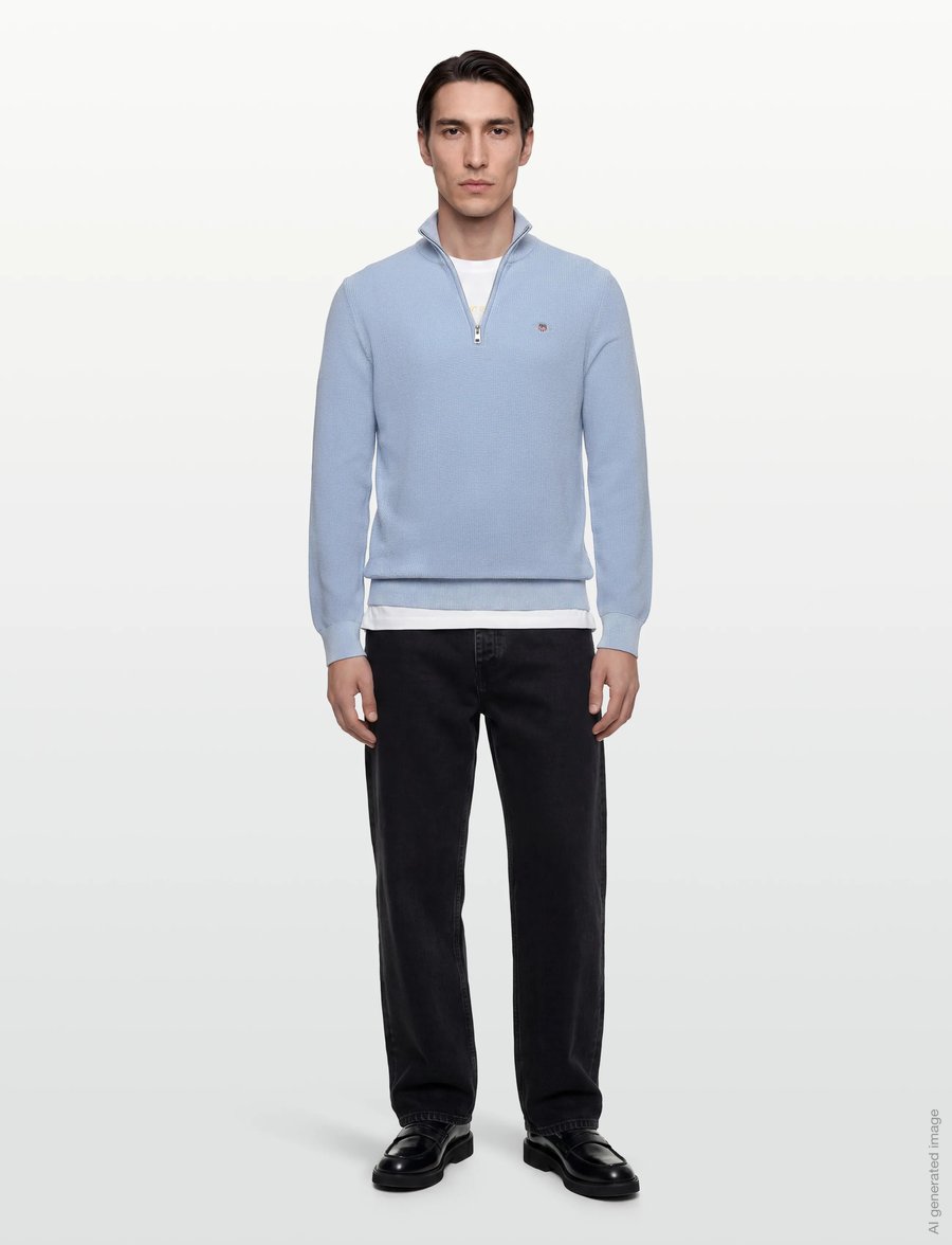Gant - Waffle Knit Half-Zip Sweater - tõmblukk-kaelusega džemprid - fresh blue - 0