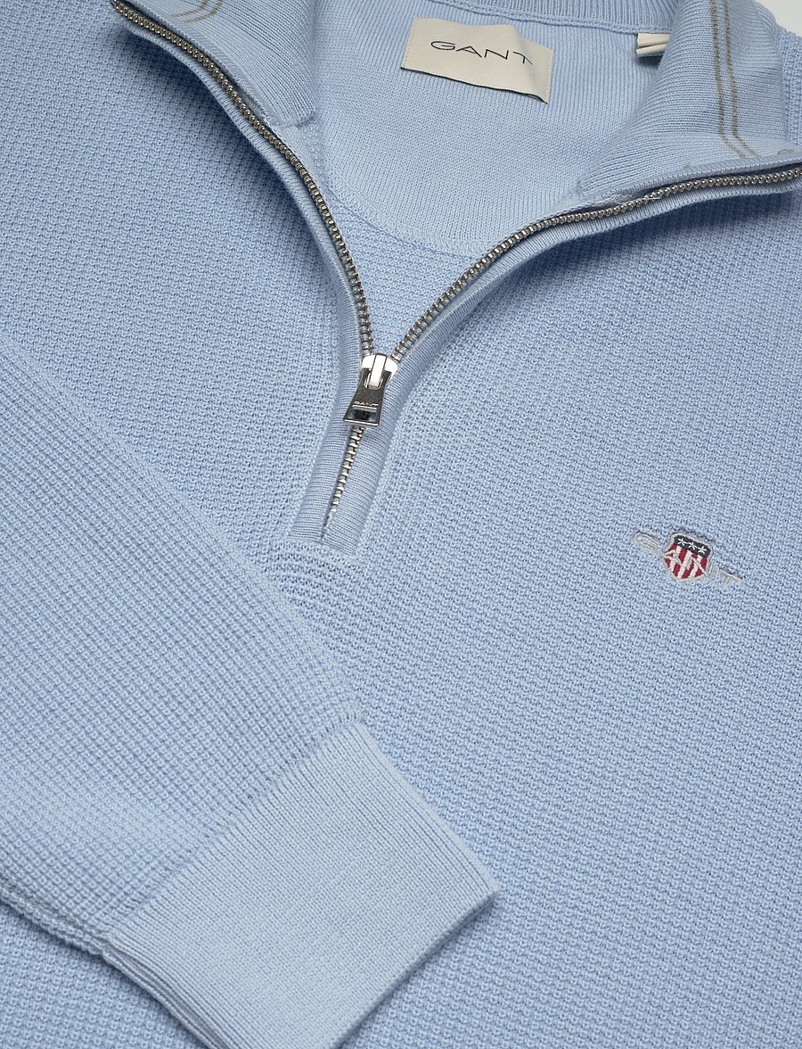 Gant - Waffle Knit Half-Zip Sweater - tõmblukk-kaelusega džemprid - fresh blue - 5