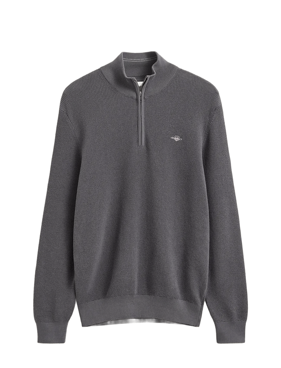 Gant - Waffle Knit Half-Zip Sweater - pullover mit halbem reißverschluss - mid grey - 1