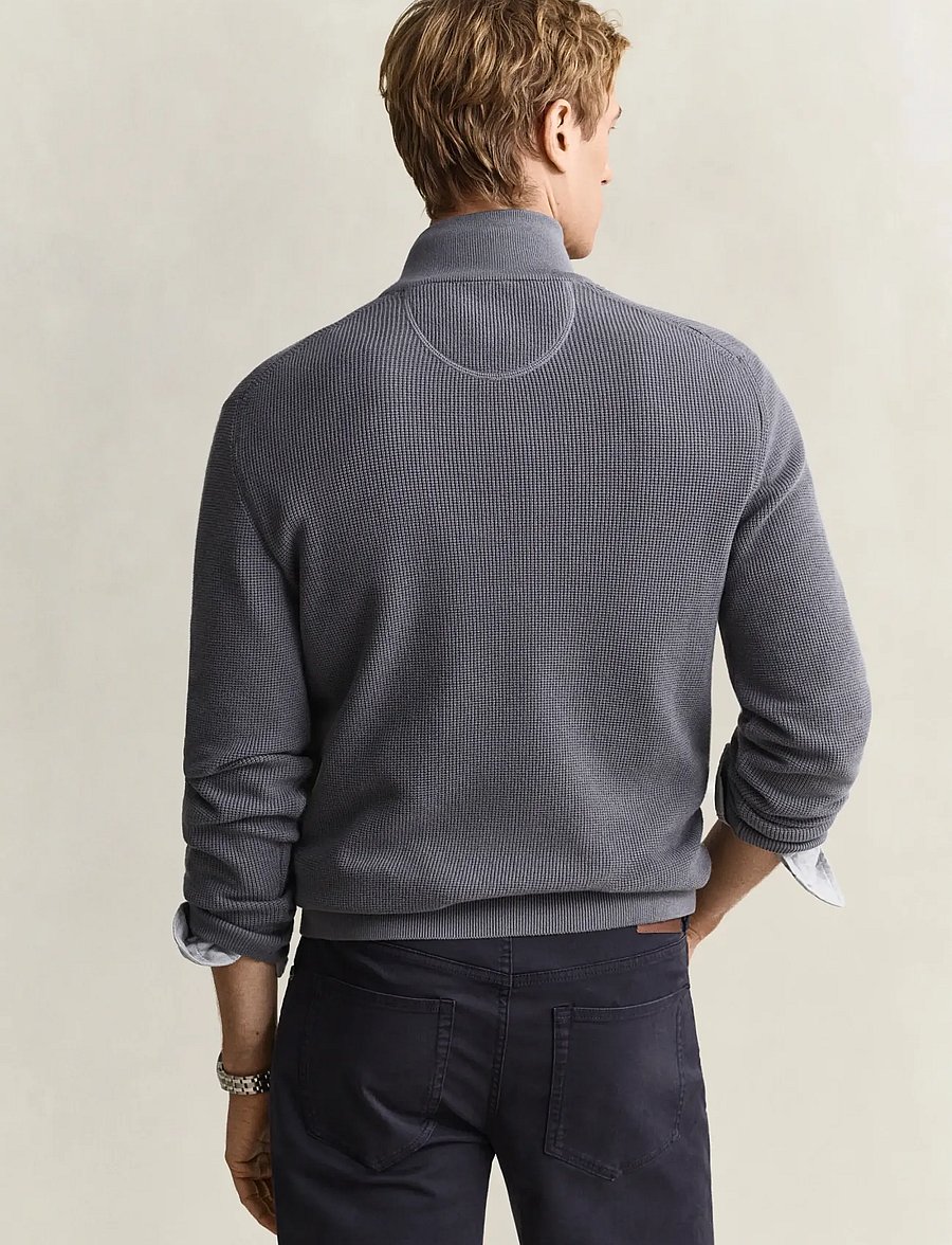 Gant - Waffle Knit Half-Zip Sweater - pullover mit halbem reißverschluss - mid grey - 2