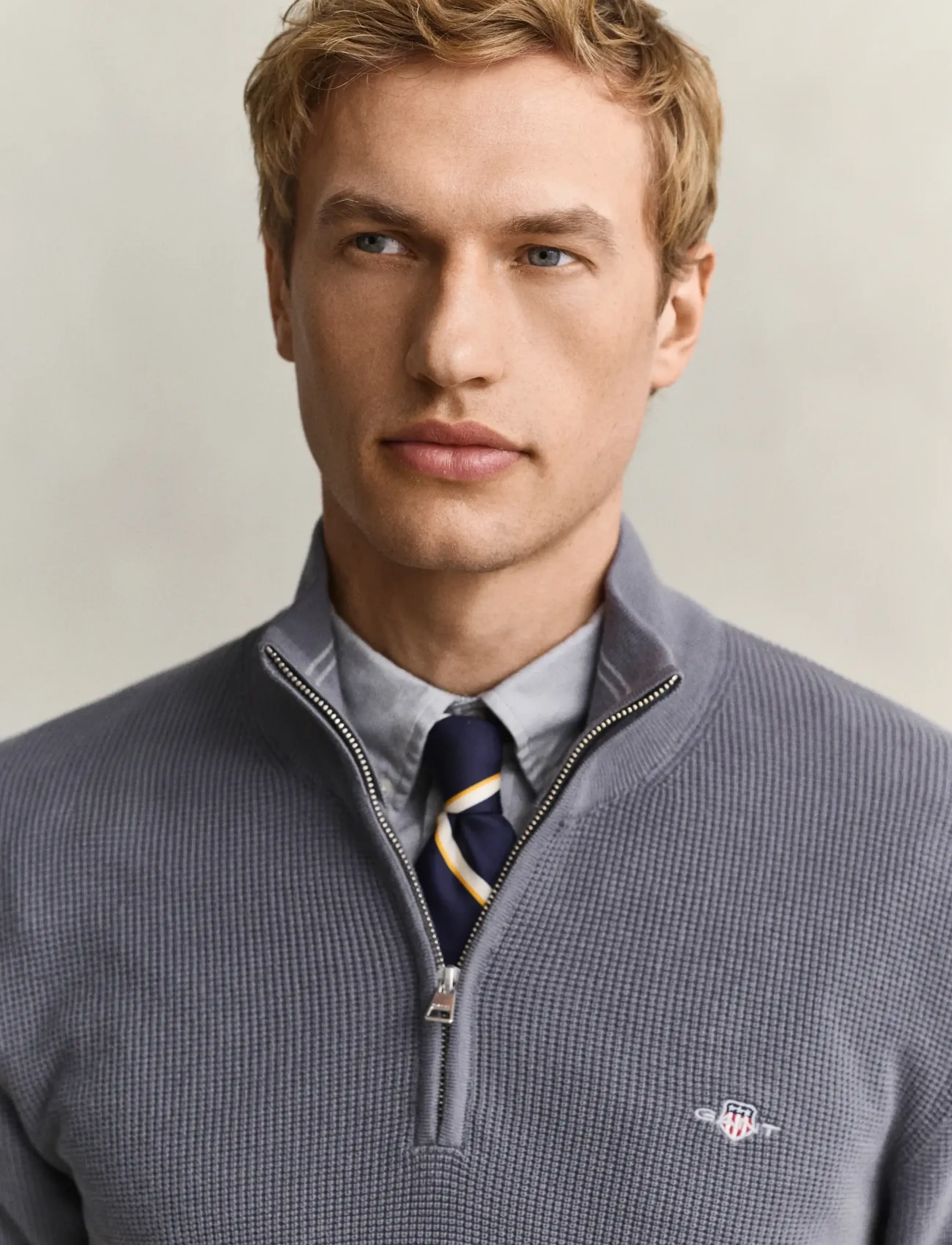 Gant - Waffle Knit Half-Zip Sweater - halfzip strik - mid grey - 3