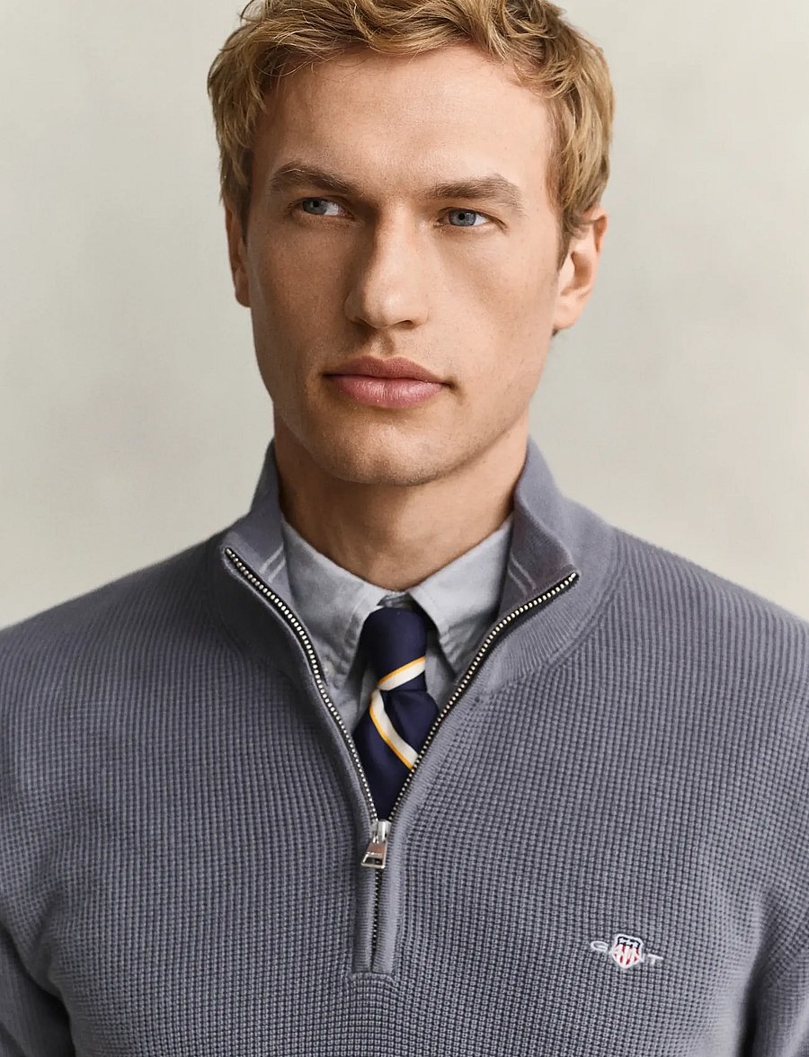 Gant - Waffle Knit Half-Zip Sweater - pullover mit halbem reißverschluss - mid grey - 3