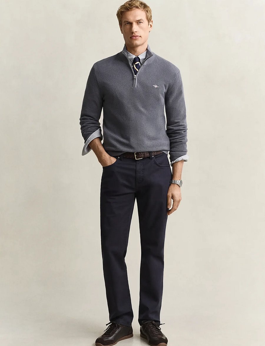 Gant - Waffle Knit Half-Zip Sweater - pullover mit halbem reißverschluss - mid grey - 4