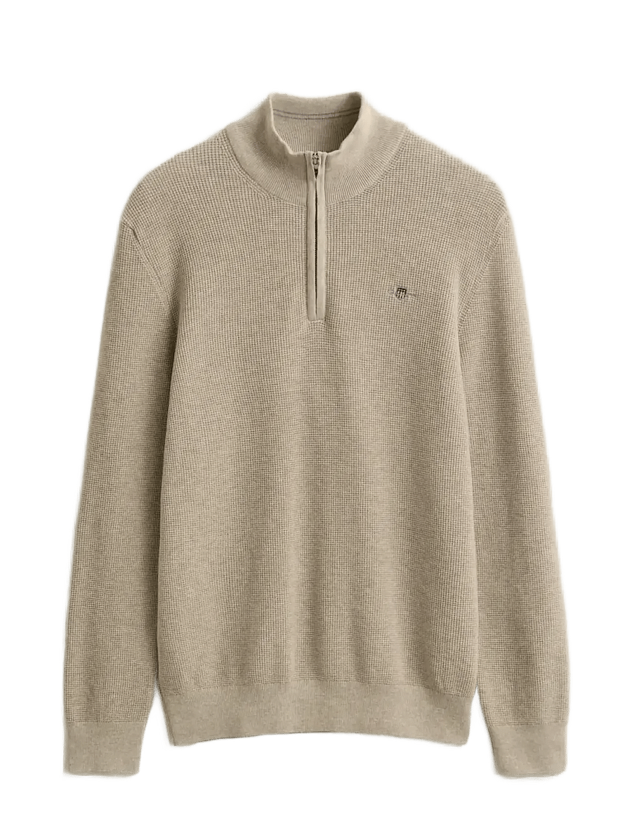 Gant - MICRO TEXTURED COTTON HALF ZIP - pullover mit halbem reißverschluss - oat melange - 1