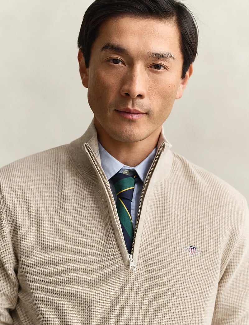 GANT - MICRO TEXTURED COTTON HALF ZIP - halfzip strik - oat melange - 3