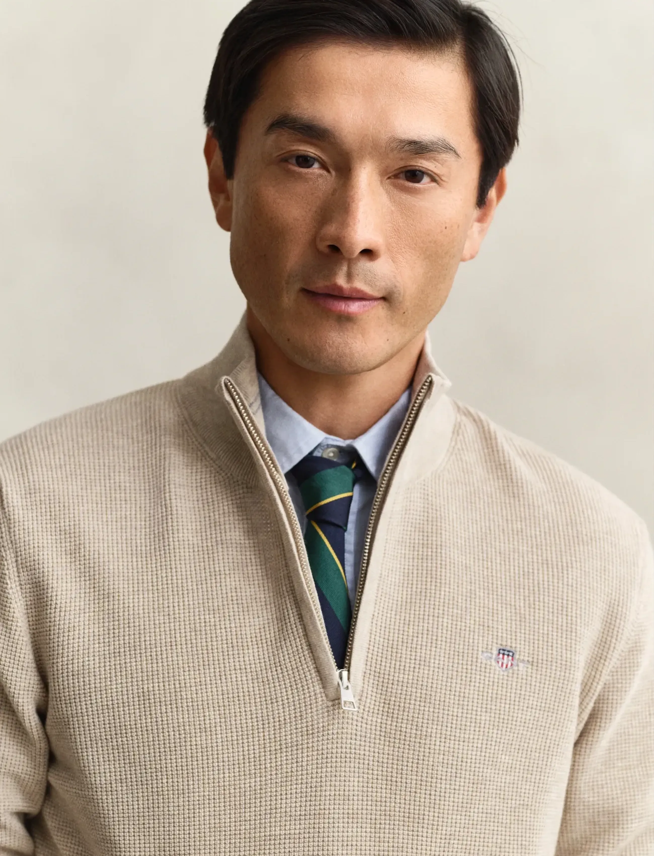 Gant - MICRO TEXTURED COTTON HALF ZIP - pullover mit halbem reißverschluss - oat melange - 3