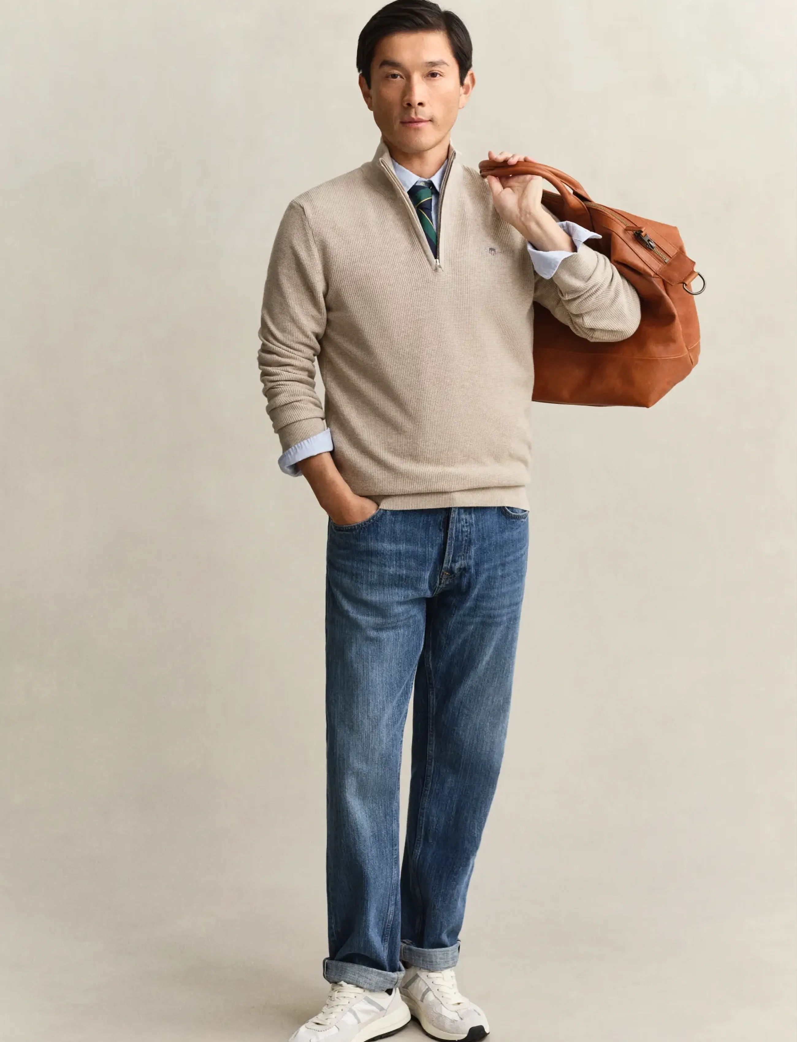 Gant - MICRO TEXTURED COTTON HALF ZIP - pullover mit halbem reißverschluss - oat melange - 4