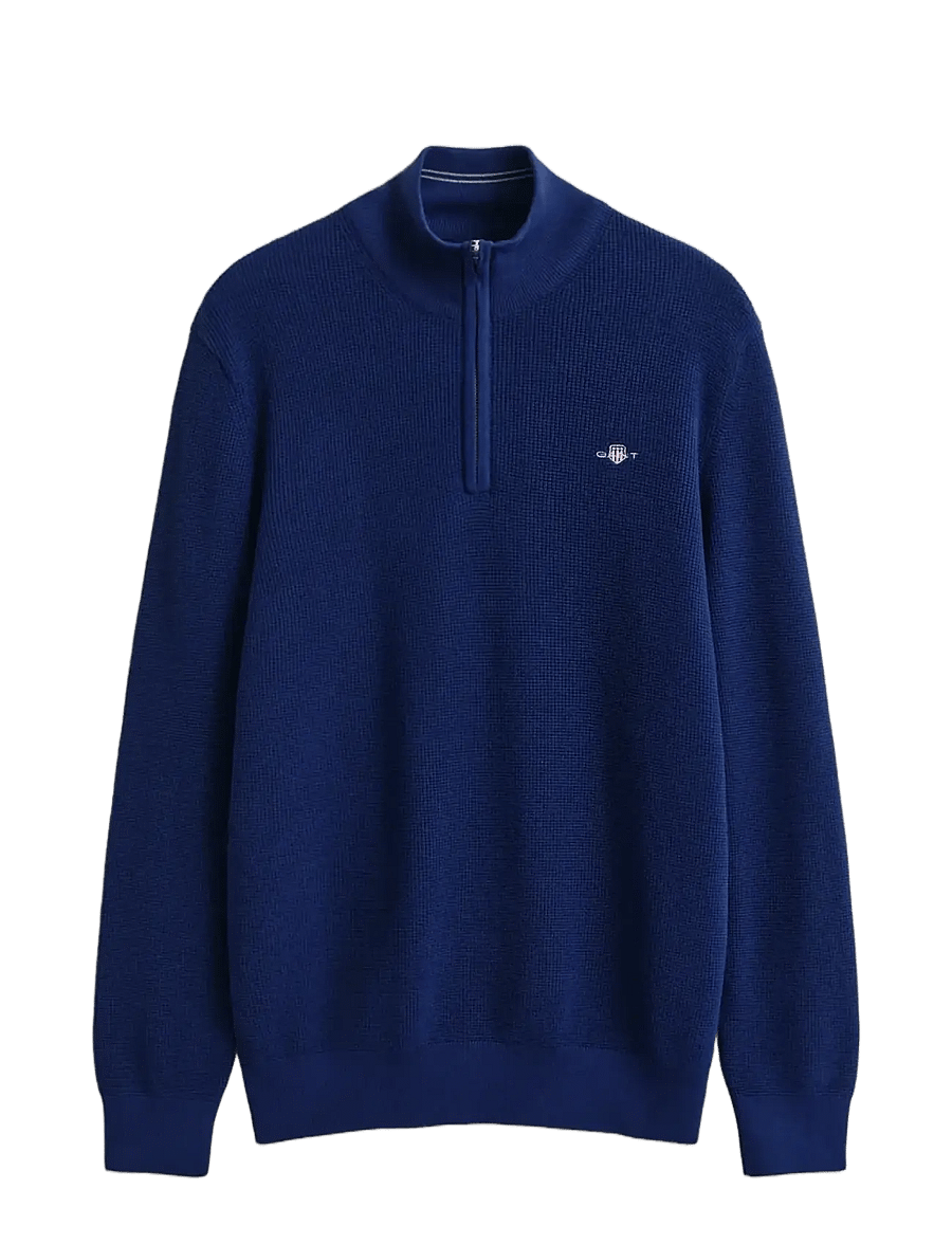 Gant - Waffle Knit Half-Zip Sweater - pullover mit halbem reißverschluss - rich navy - 1