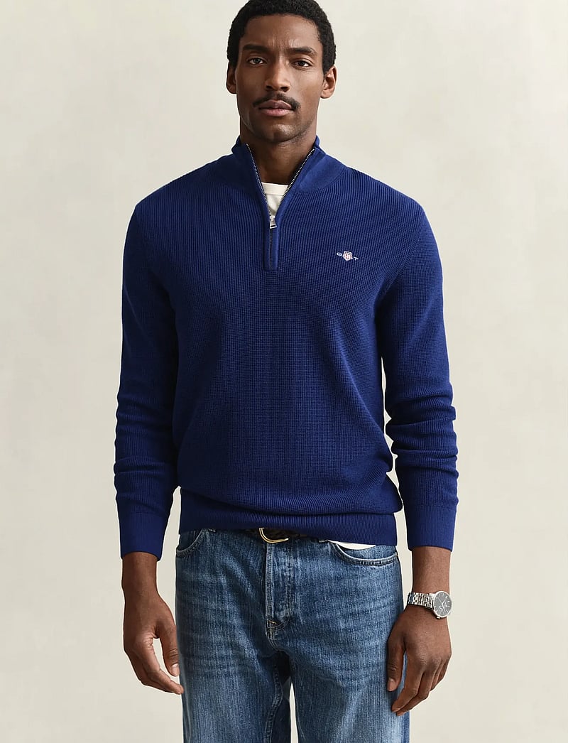 GANT - MICRO TEXTURED COTTON HALF ZIP - tõmblukk-kaelusega džemprid - rich navy - 0