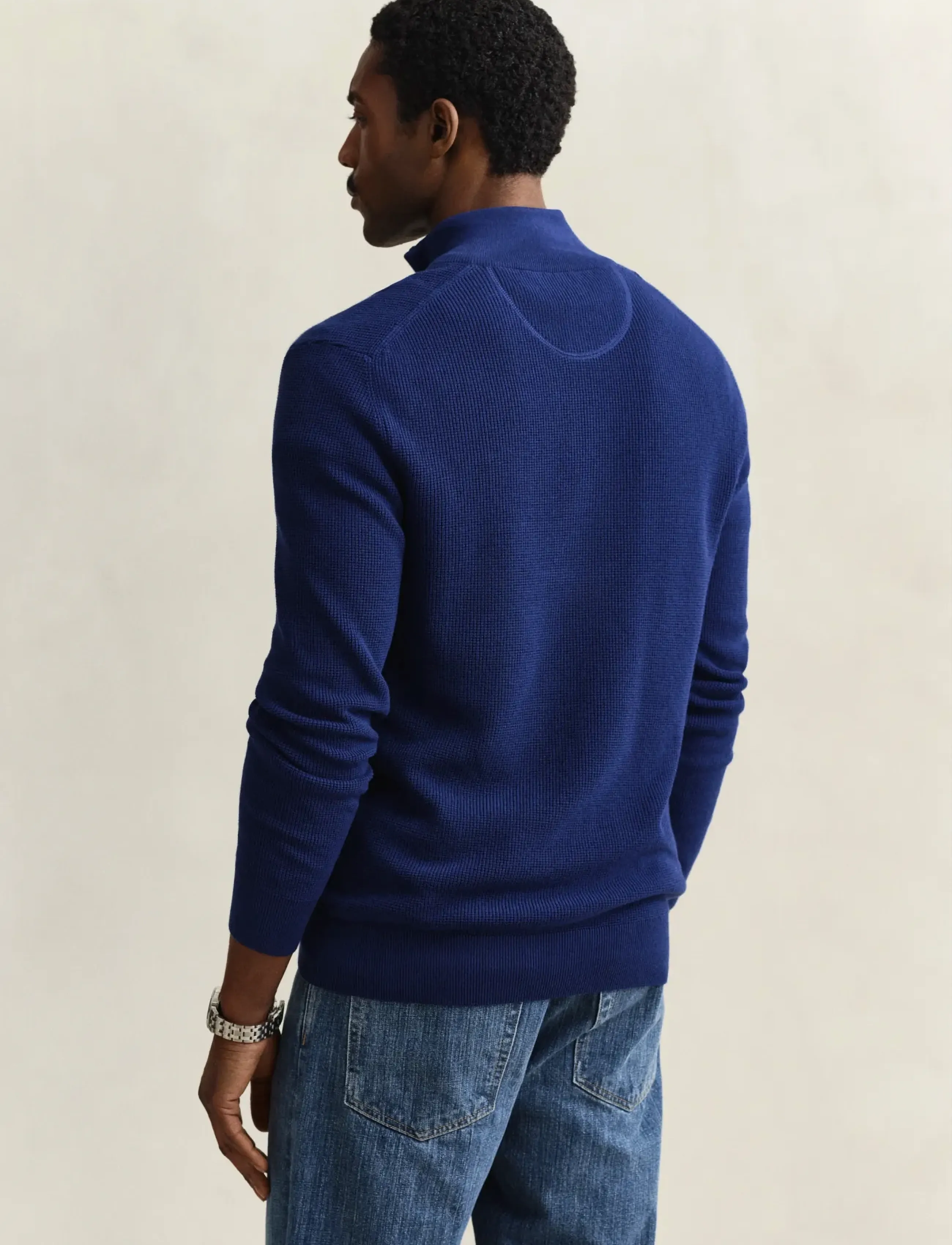 Gant - MICRO TEXTURED COTTON HALF ZIP - half zip jumpers - rich navy - 2