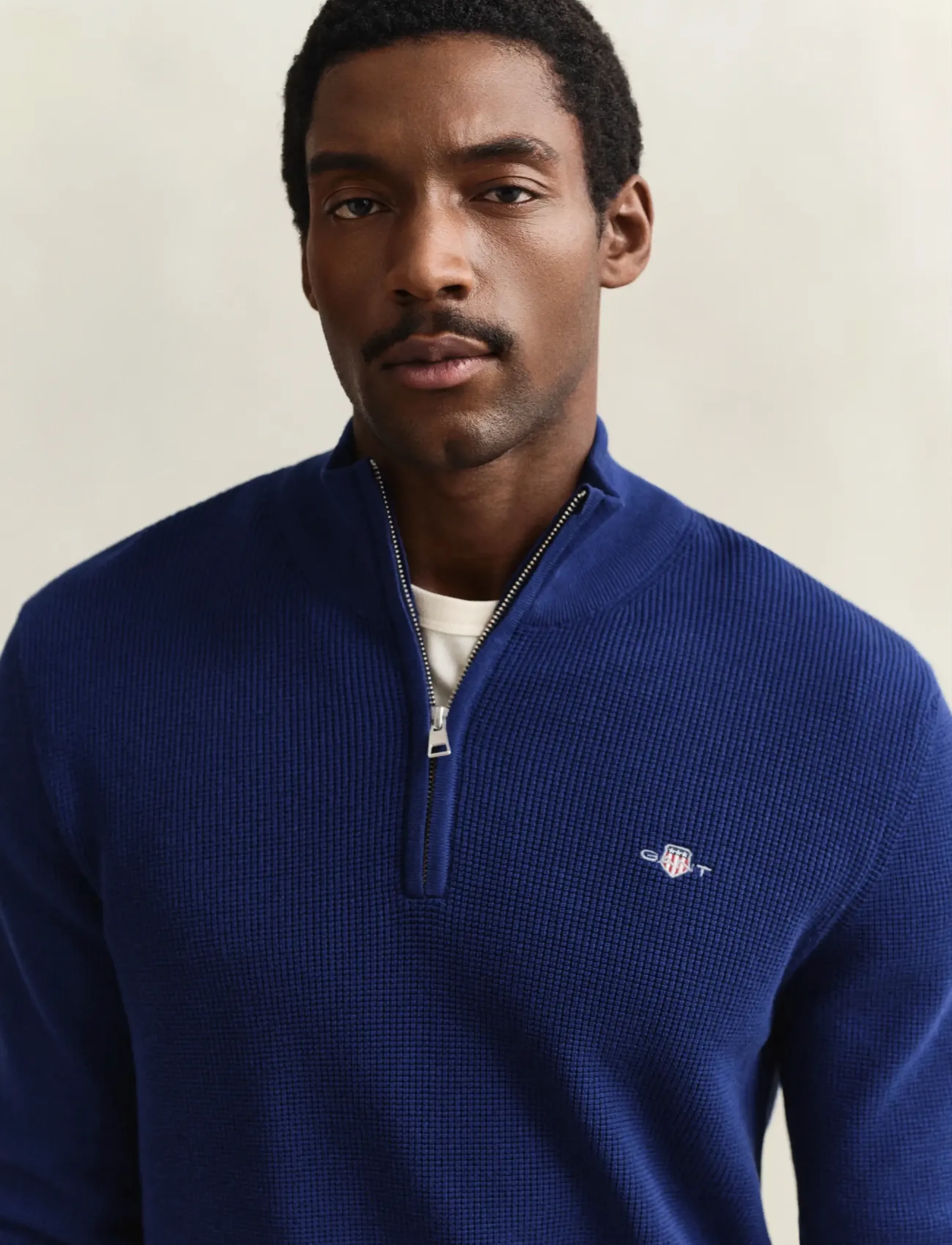 Gant - MICRO TEXTURED COTTON HALF ZIP - half zip jumpers - rich navy - 3