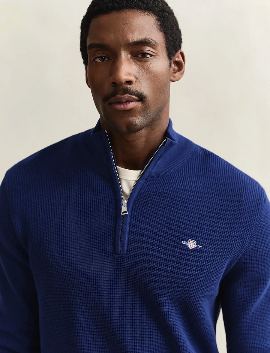 Gant - Waffle Knit Half-Zip Sweater - pullover mit halbem reißverschluss - rich navy - 3
