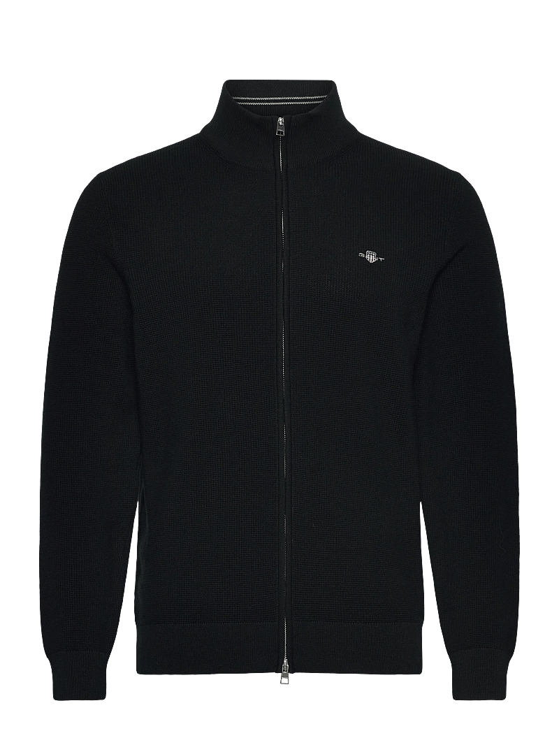 GANT - MICRO TEXTURED COTTON ZIP CARDIGAN - džemperiai su užtrauktuku - black - 0