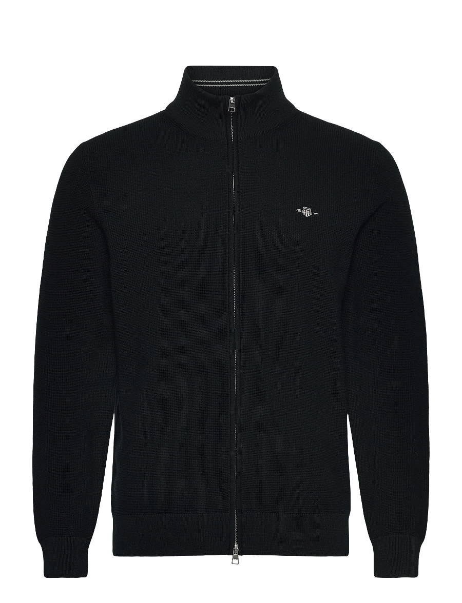 Gant - Waffle Knit Zip Cardigan - fullzip strik - black - 1