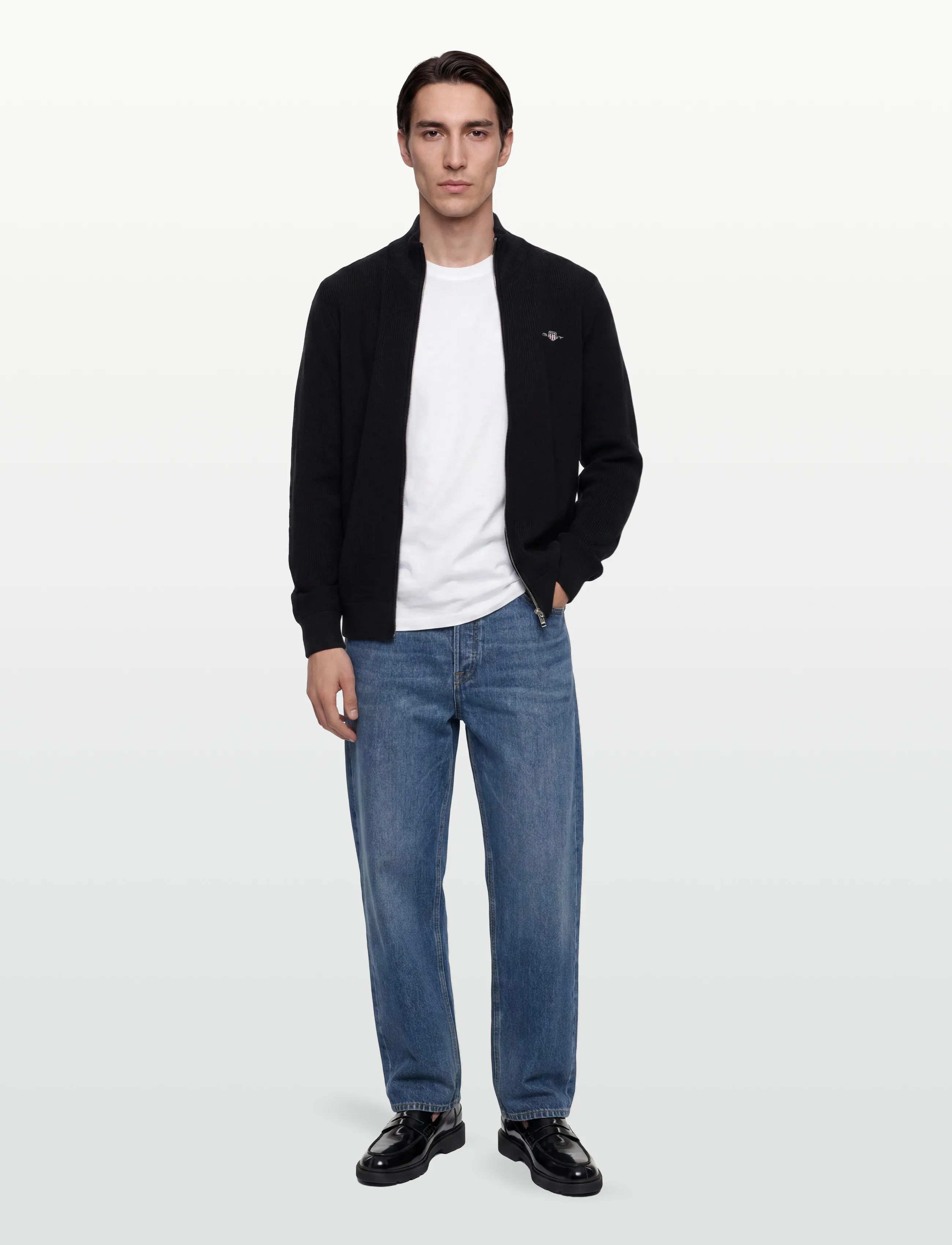 GANT Waffle Knit Zip Cardigan - Nach Stil kaufen - BLACK / black