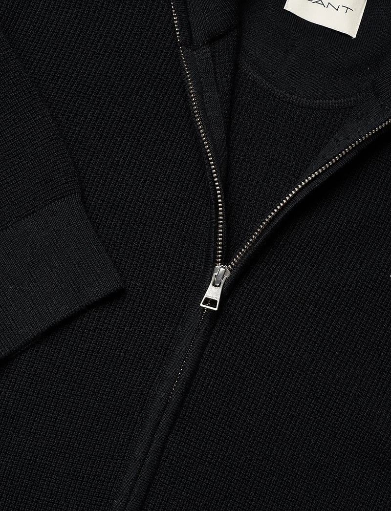 GANT - MICRO TEXTURED COTTON ZIP CARDIGAN - džemperiai su užtrauktuku - black - 2