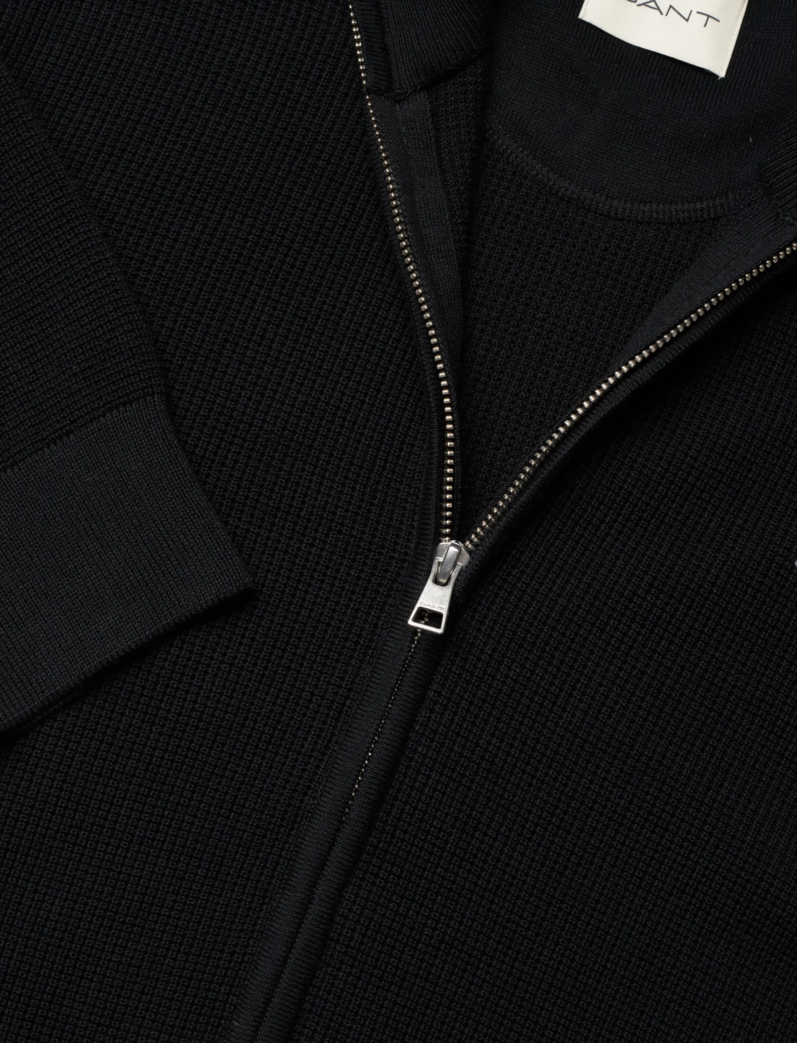 Gant - Waffle Knit Zip Cardigan - fullzip strik - black - 5