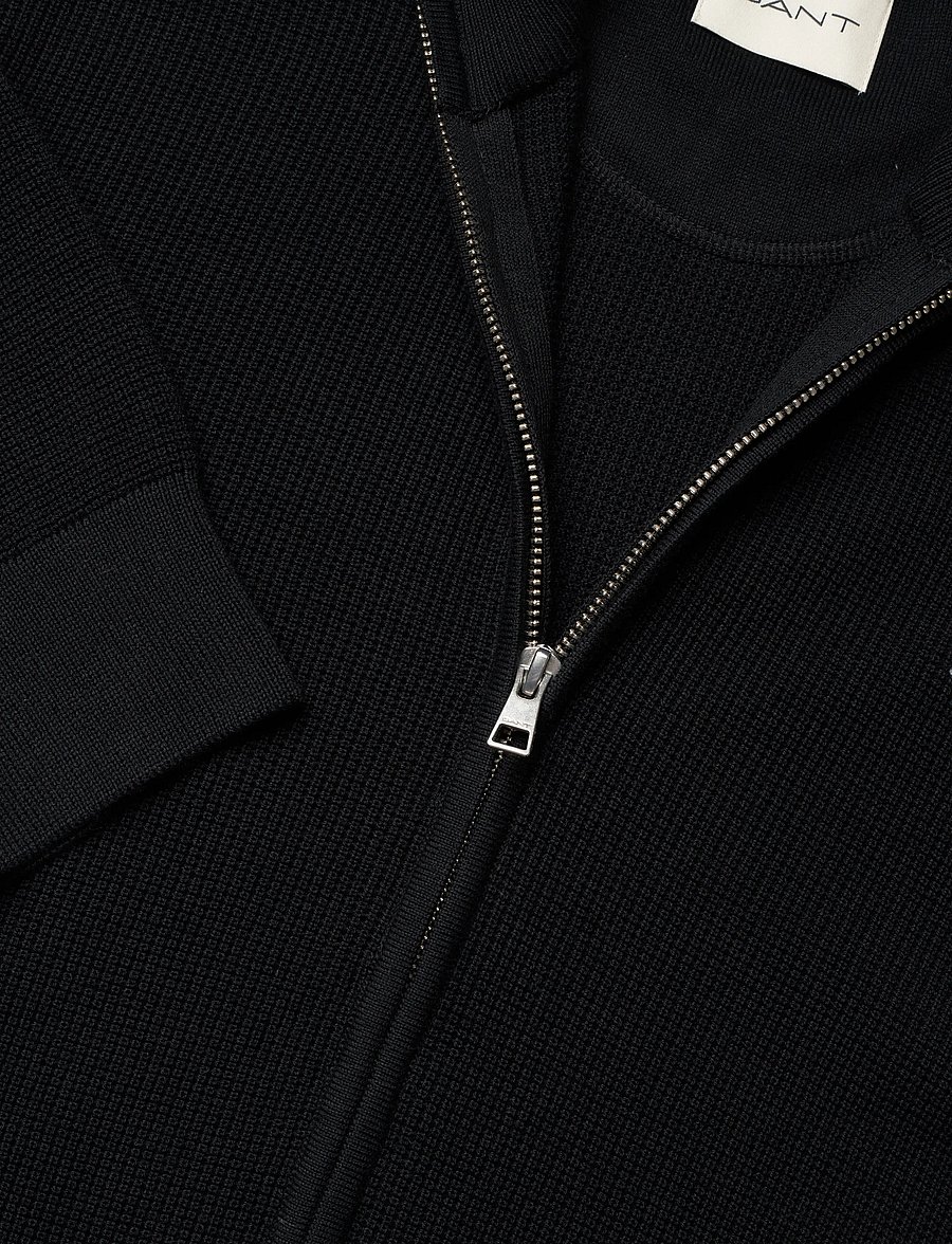 Gant - Waffle Knit Zip Cardigan - fullzip strik - black - 5