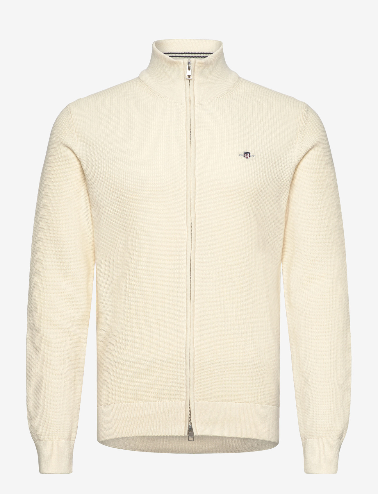 GANT - MICRO TEXTURED COTTON ZIP CARDIGAN - lukuga džemprid - cream - 0