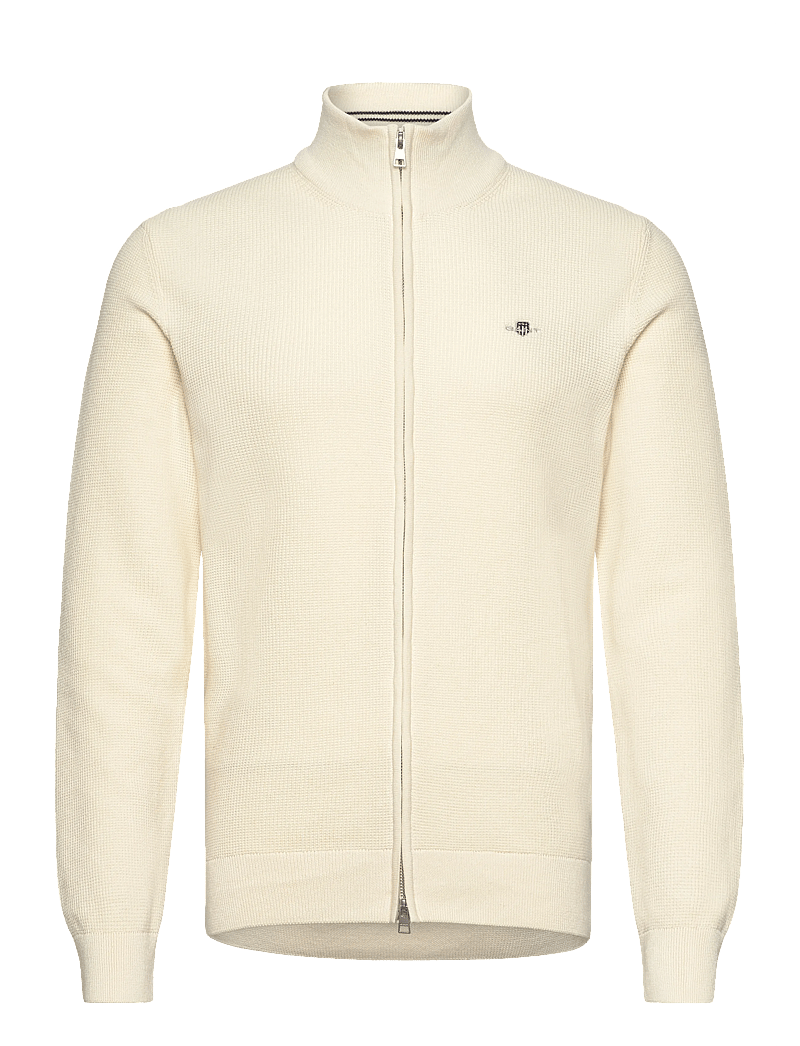 GANT - MICRO TEXTURED COTTON ZIP CARDIGAN - lukuga džemprid - cream - 0
