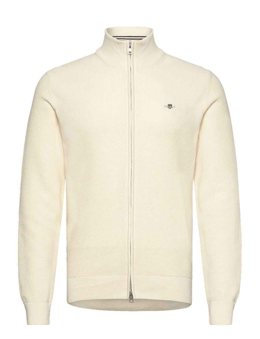 Gant - Waffle Knit Zip Cardigan - fullzip strik - cream - 1