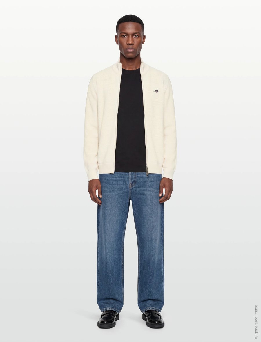 Gant - Waffle Knit Zip Cardigan - fullzip strik - cream - 0