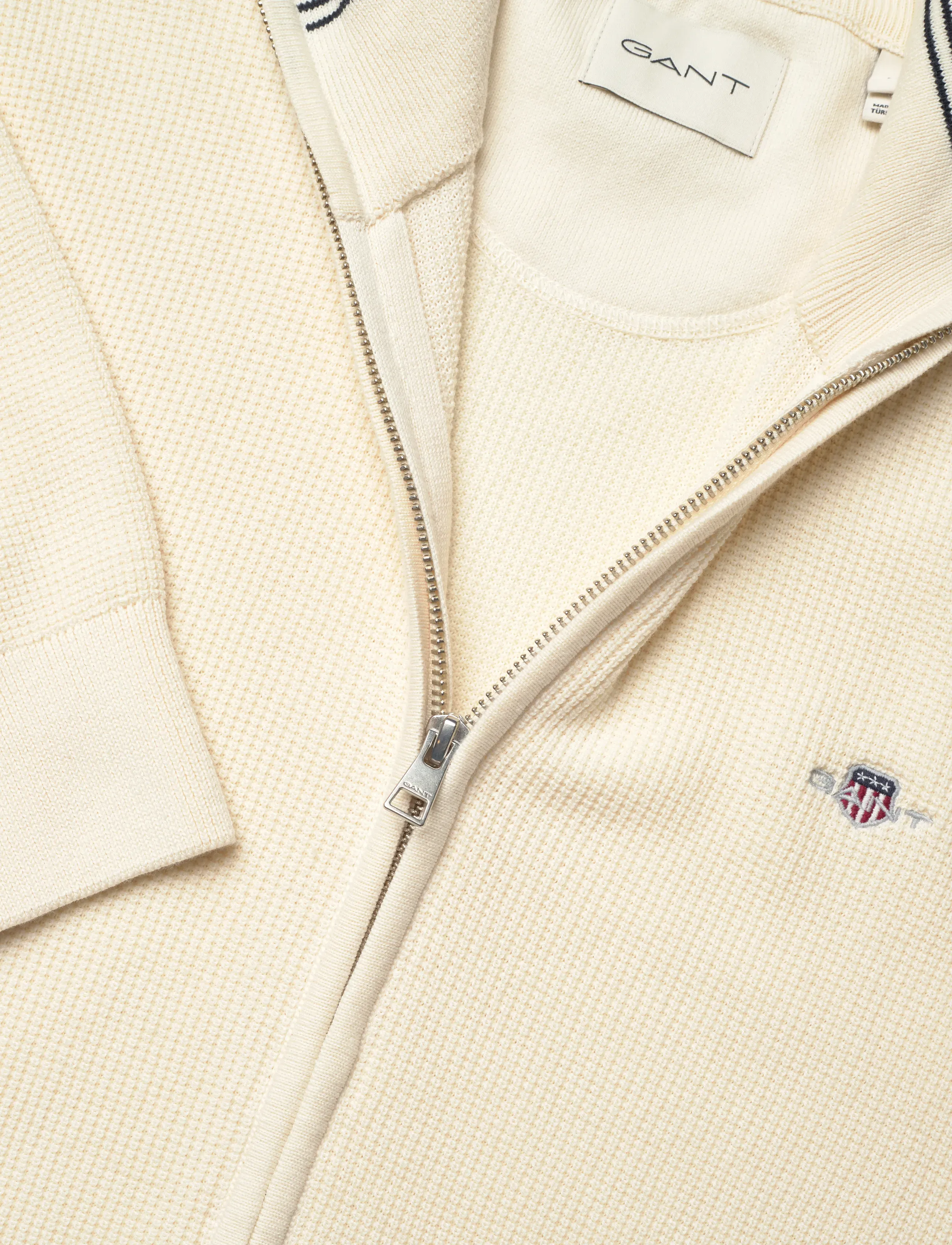 Gant - Waffle Knit Zip Cardigan - fullzip strik - cream - 5