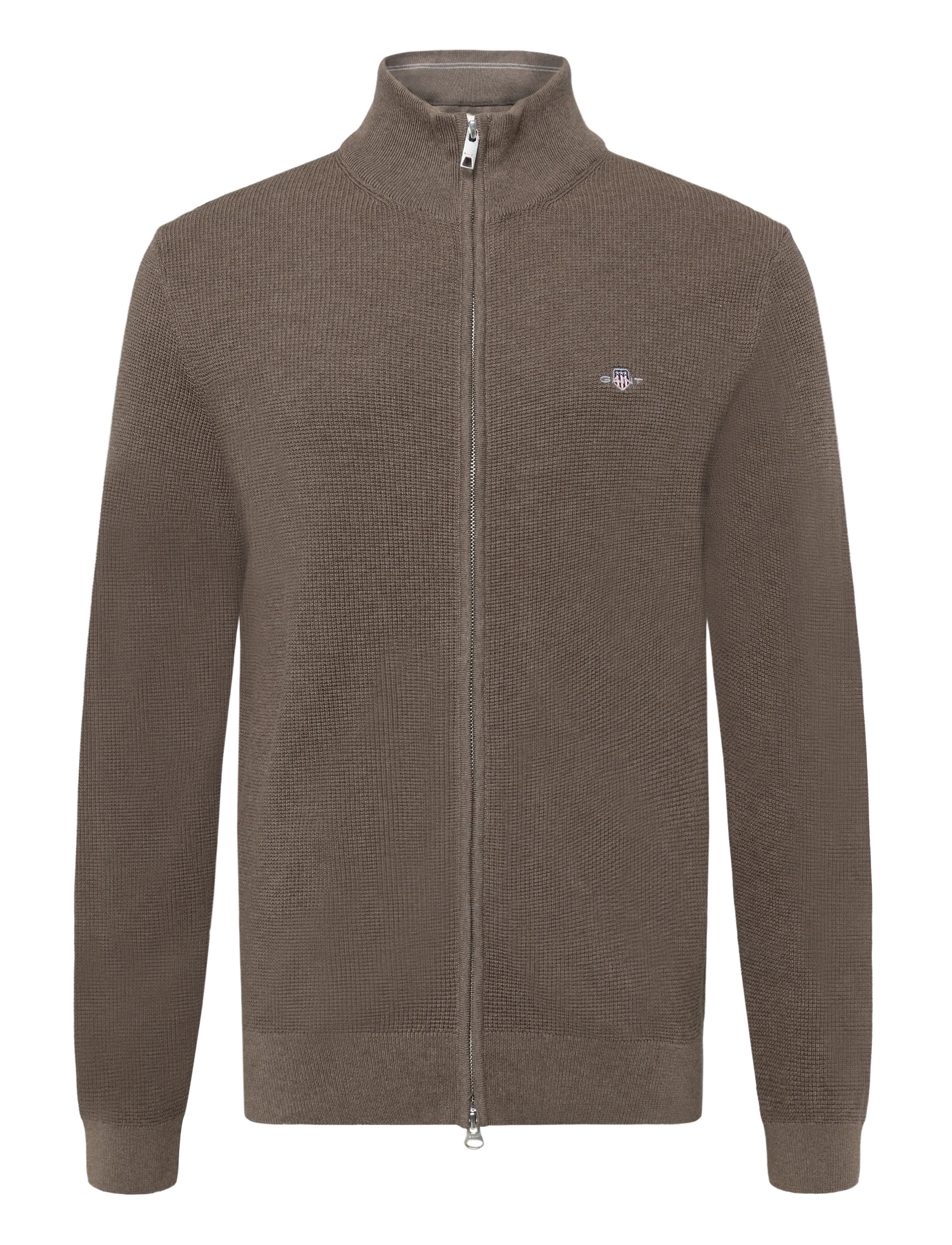 Gant Waffle Knit Zip Cardigan - Stickat - DARK HAZELNUT MELANGE / brown