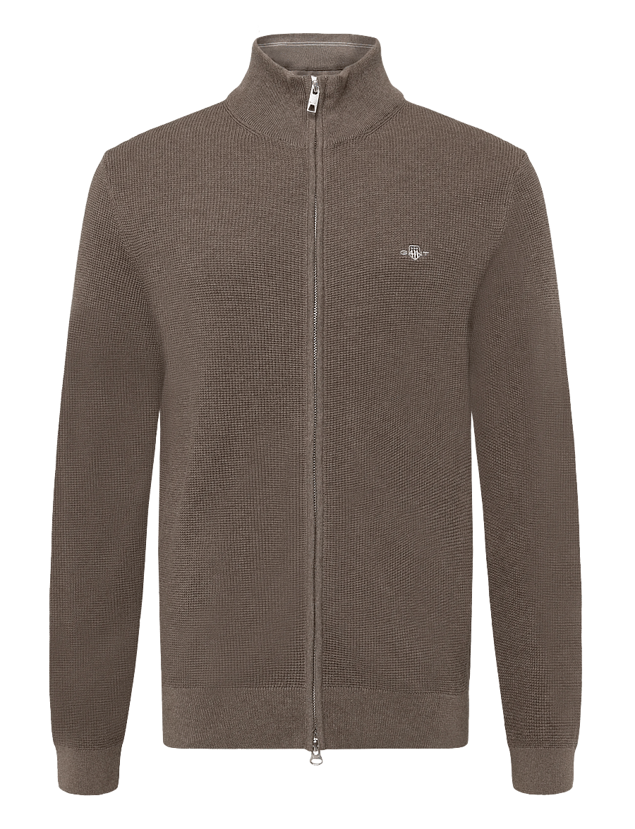 Gant - Waffle Knit Zip Cardigan - pullover mit durchgehendem reißverschluss - dark hazelnut melange - 0