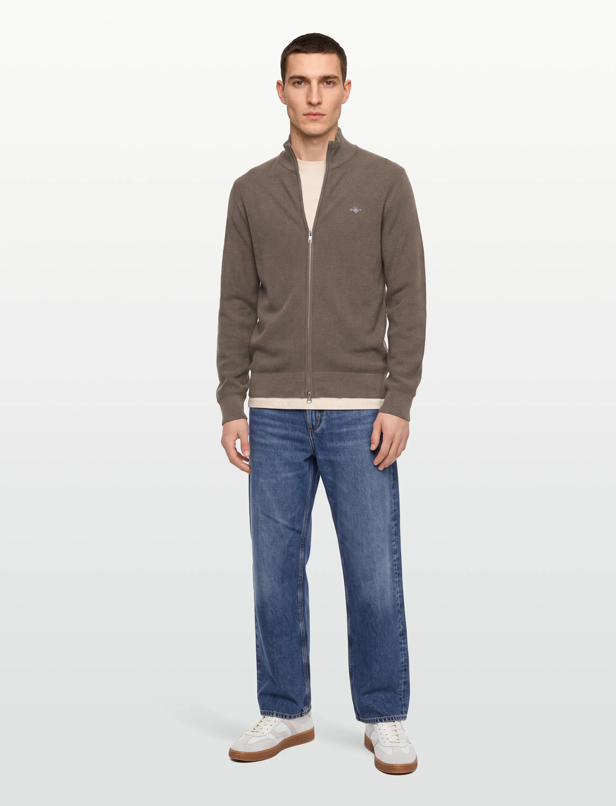 Gant - Waffle Knit Zip Cardigan - full zip jumpers - dark hazelnut melange - 0