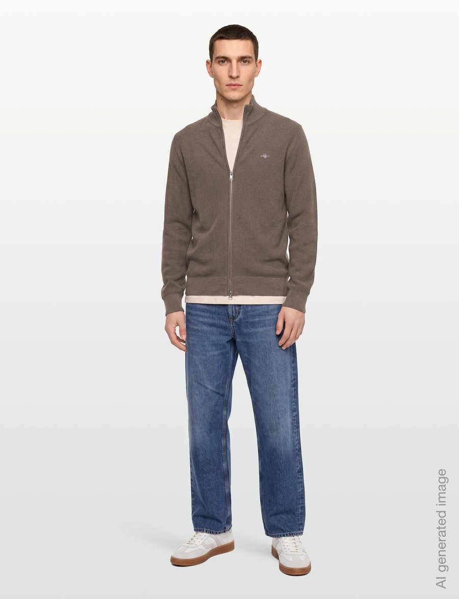 Gant - Waffle Knit Zip Cardigan - pullover mit durchgehendem reißverschluss - dark hazelnut melange - 0