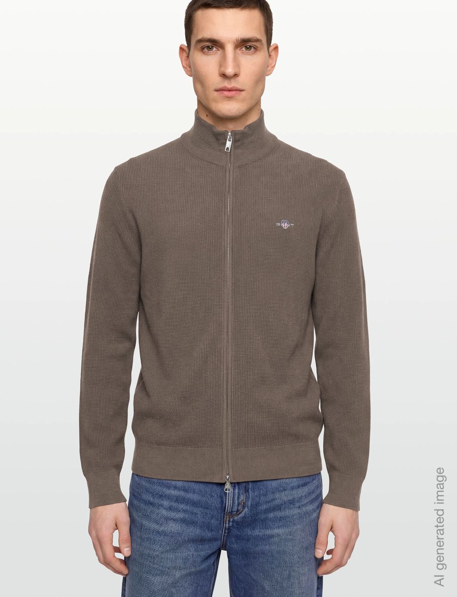 Gant - Waffle Knit Zip Cardigan - pullover mit durchgehendem reißverschluss - dark hazelnut melange - 3