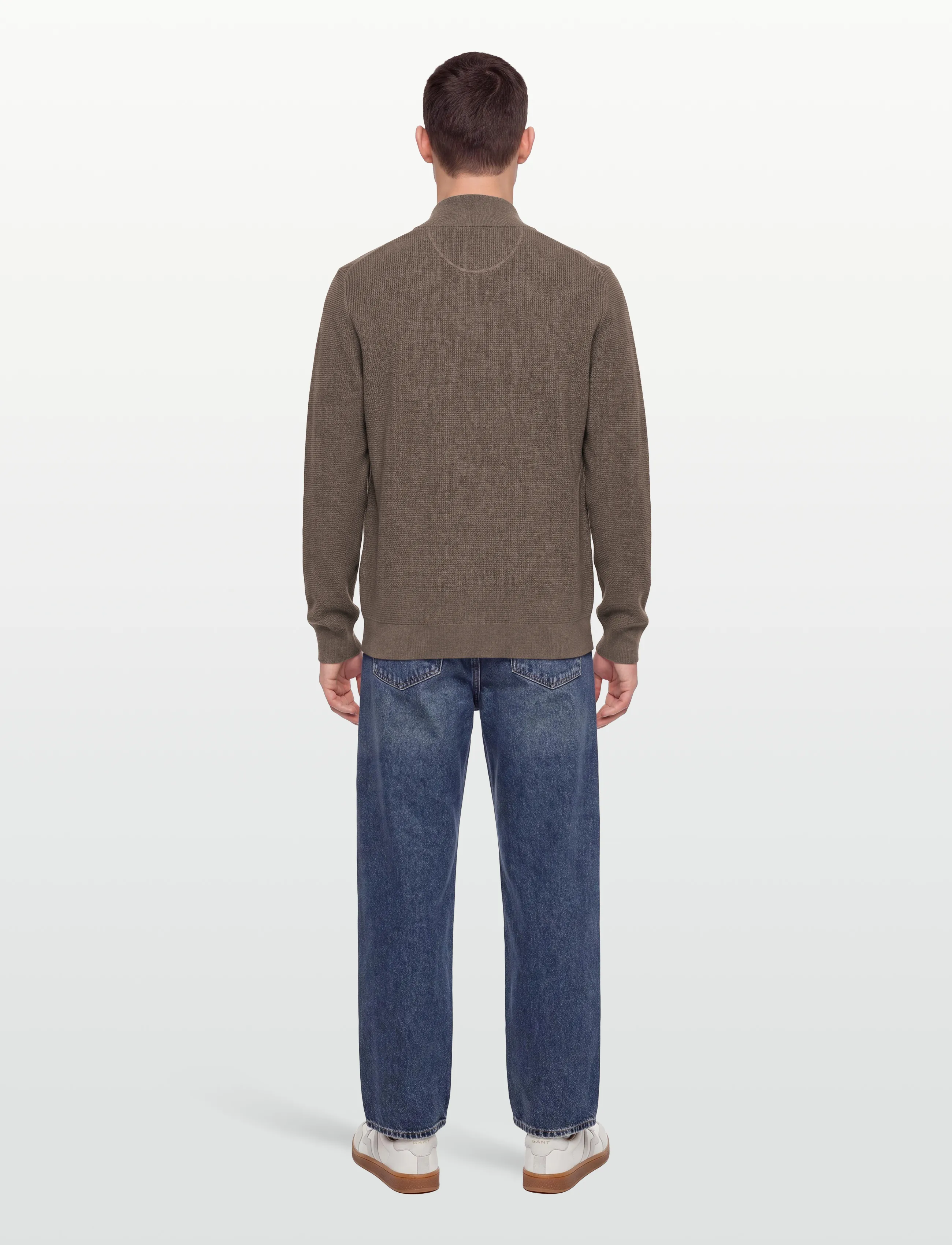 Gant - Waffle Knit Zip Cardigan - full zip jumpers - dark hazelnut melange - 4