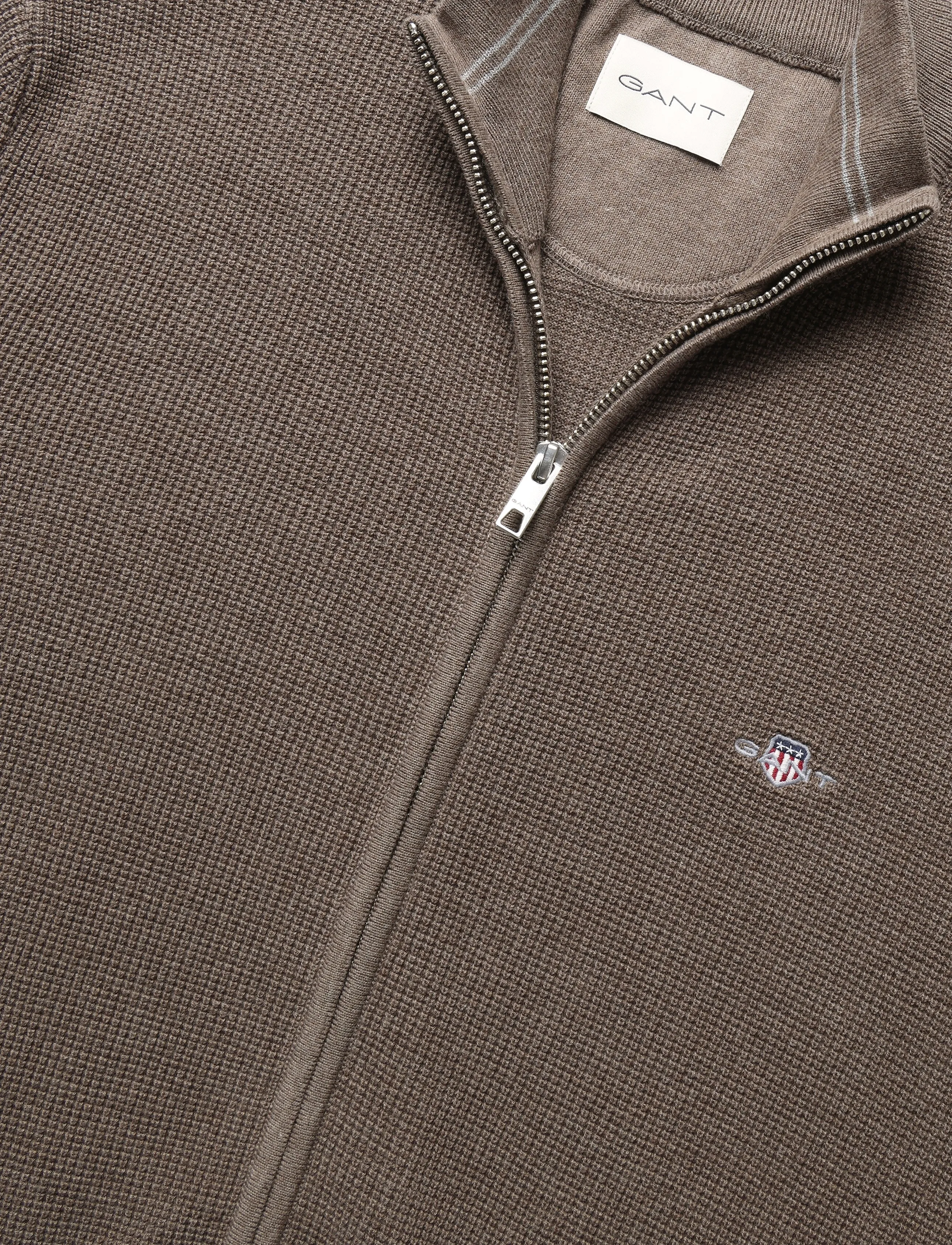 Gant - Waffle Knit Zip Cardigan - full zip tröjor - dark hazelnut melange - 2