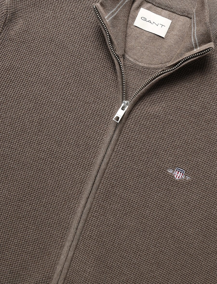Gant - Waffle Knit Zip Cardigan - pullover mit durchgehendem reißverschluss - dark hazelnut melange - 2