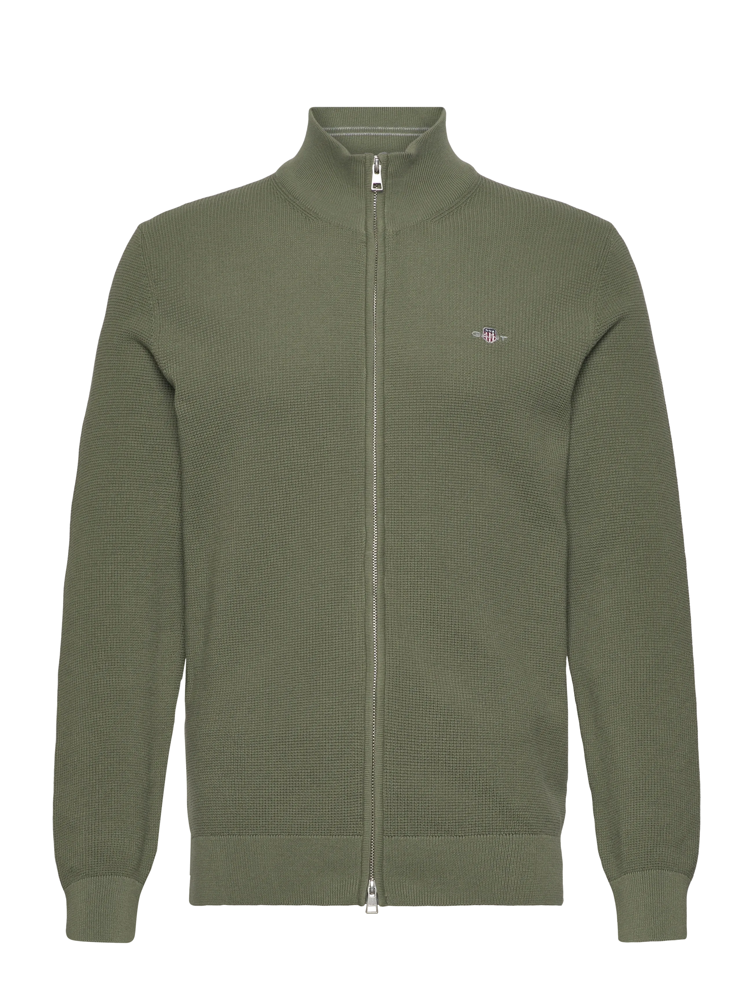 Gant Waffle Knit Zip Cardigan - Stickat - DRY HERB GREEN / khaki/green