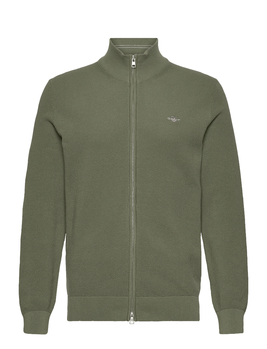 Gant - Waffle Knit Zip Cardigan - pullover mit durchgehendem reißverschluss - dry herb green - 1