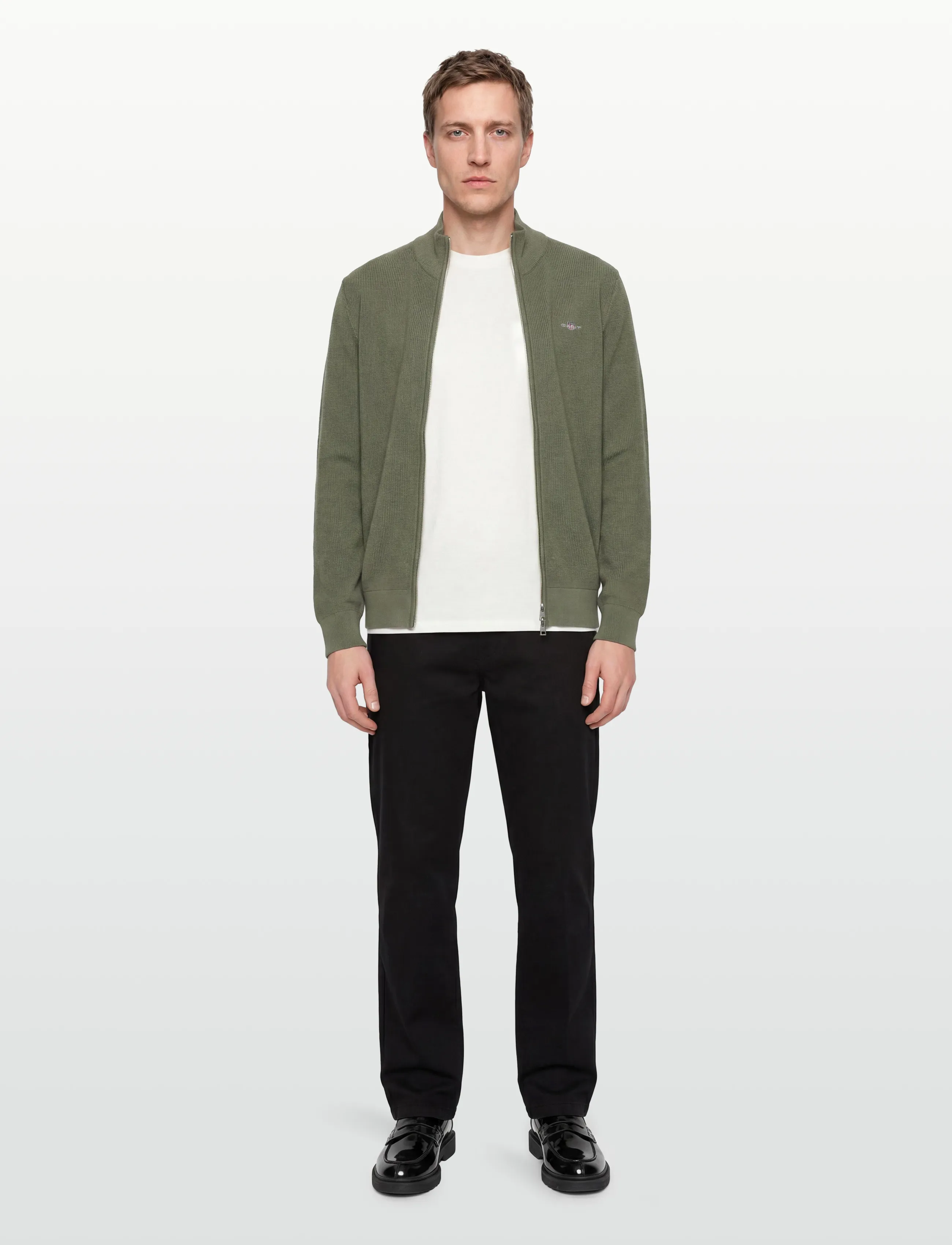 Gant - Waffle Knit Zip Cardigan - pullover mit durchgehendem reißverschluss - dry herb green - 0