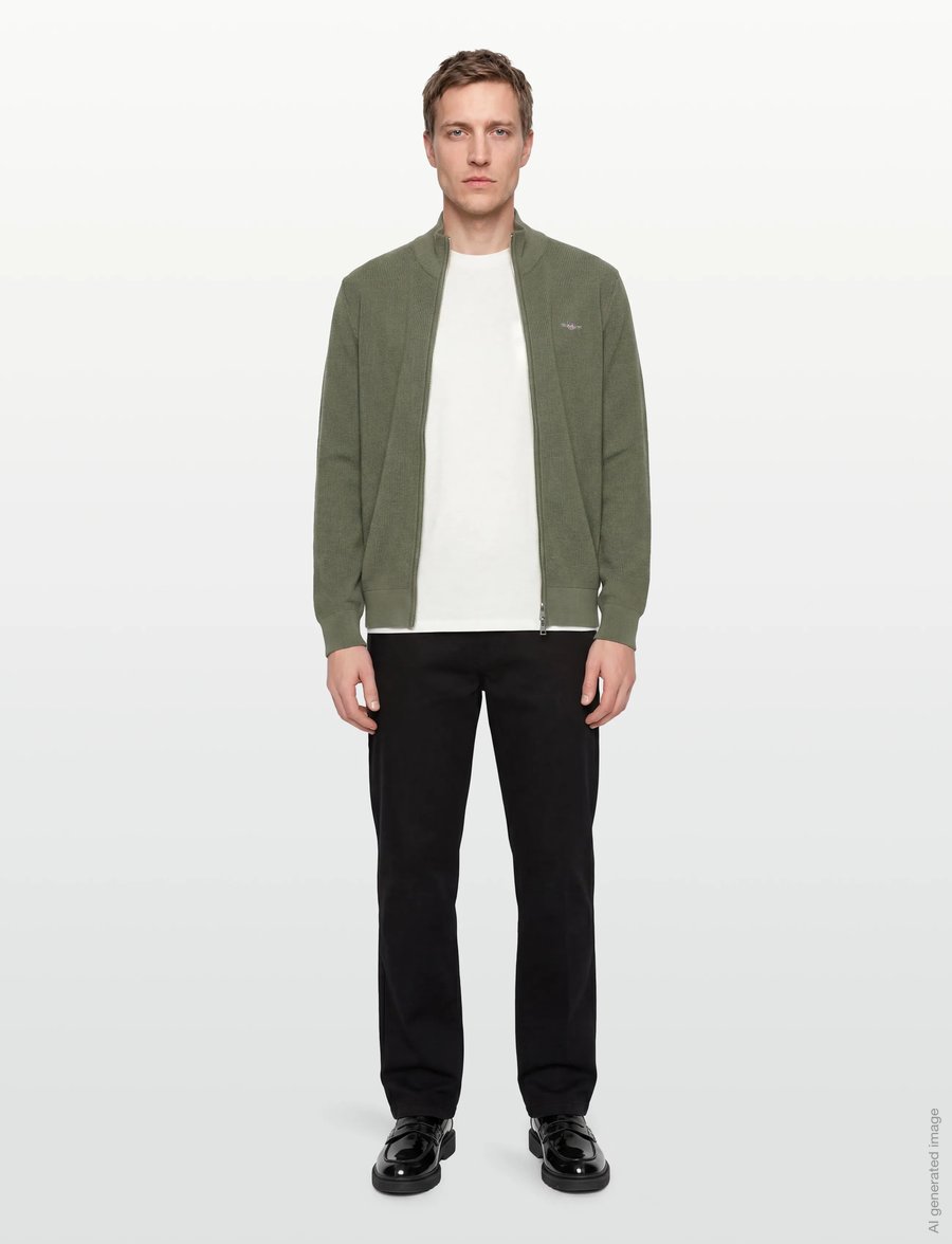 Gant - Waffle Knit Zip Cardigan - pullover mit durchgehendem reißverschluss - dry herb green - 0