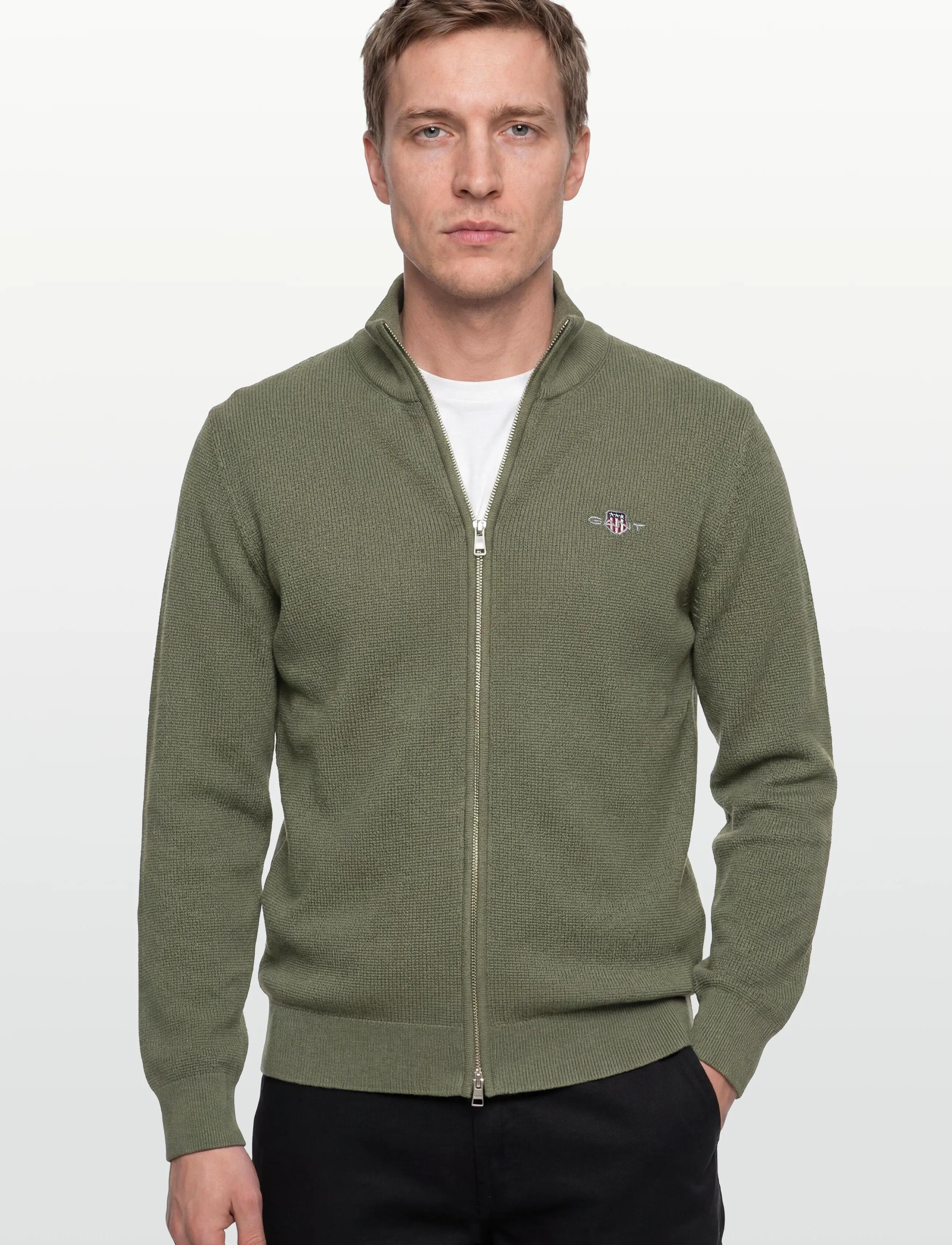 Gant - Waffle Knit Zip Cardigan - pullover mit durchgehendem reißverschluss - dry herb green - 3