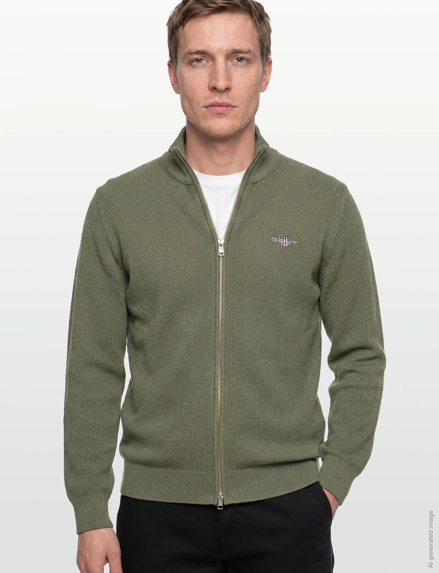 Gant - Waffle Knit Zip Cardigan - pullover mit durchgehendem reißverschluss - dry herb green - 3