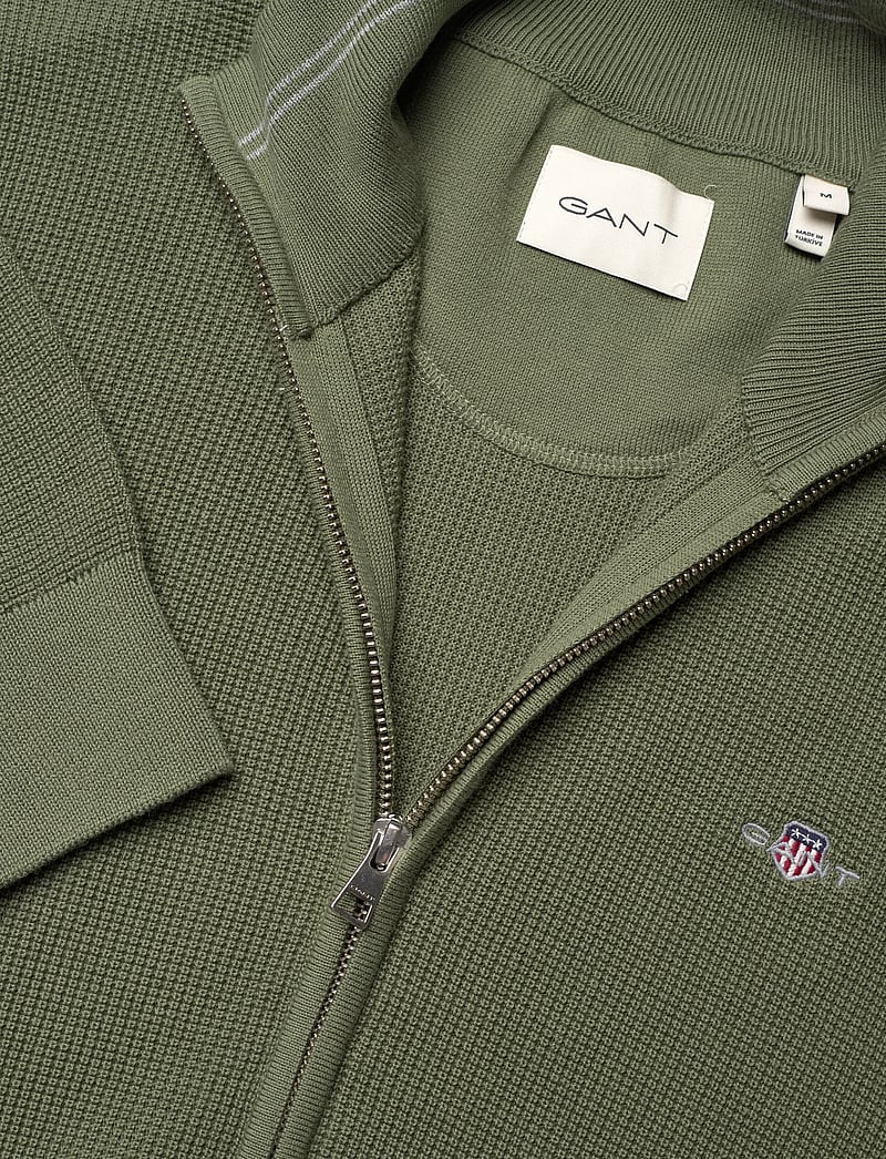GANT - MICRO TEXTURED COTTON ZIP CARDIGAN - lukuga džemprid - dry herb green - 2