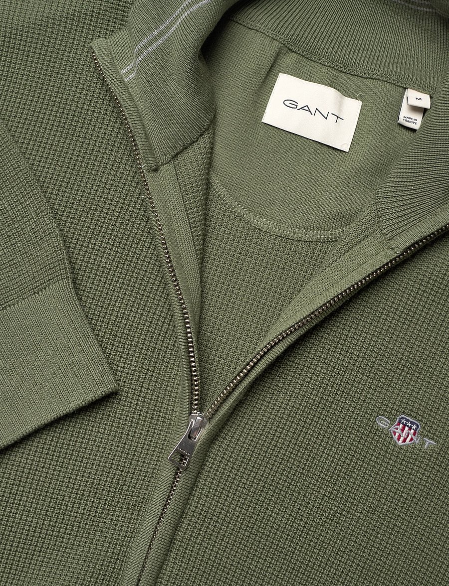 Gant - Waffle Knit Zip Cardigan - pullover mit durchgehendem reißverschluss - dry herb green - 5
