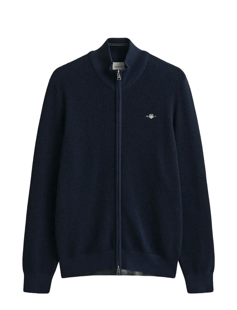 GANT - MICRO TEXTURED COTTON ZIP CARDIGAN - fullzip strik - evening blue - 1