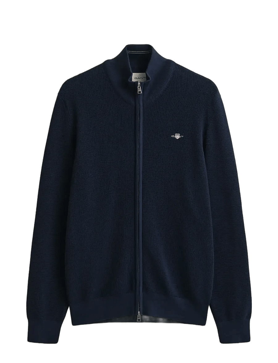Gant - Waffle Knit Zip Cardigan - fullzip strik - evening blue - 1