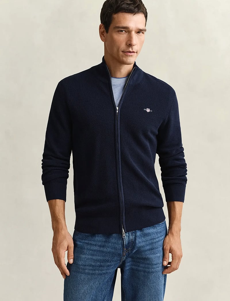 GANT - MICRO TEXTURED COTTON ZIP CARDIGAN - fullzip strik - evening blue - 0